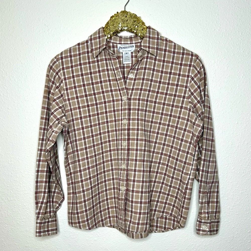 Pendleton Vintage 90s Red & Tan Flannel Shirt S